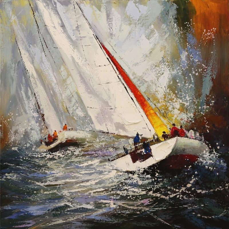 Peinture sur toile " bateaux en mer " 120x120 cm