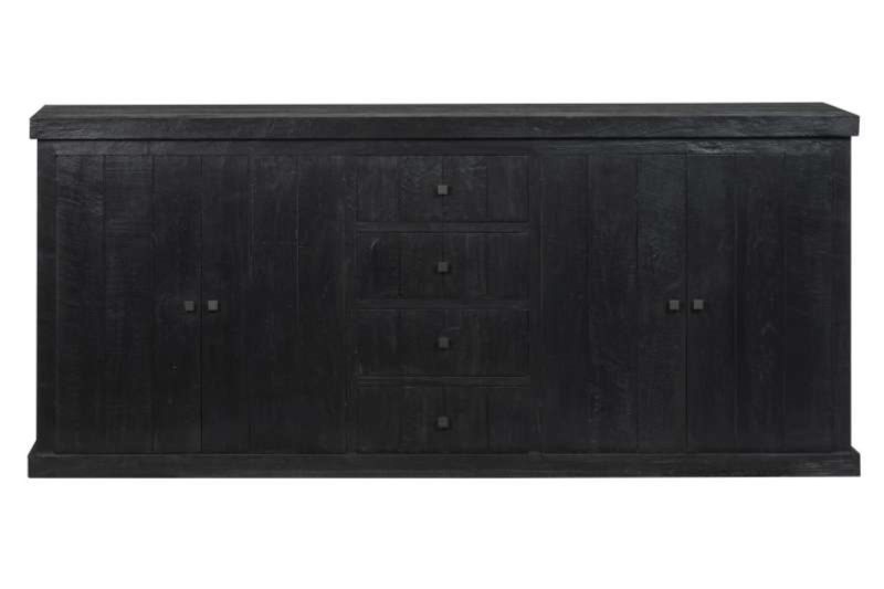 Buffet 4 portes 4 tiroirs teck recyclé noir