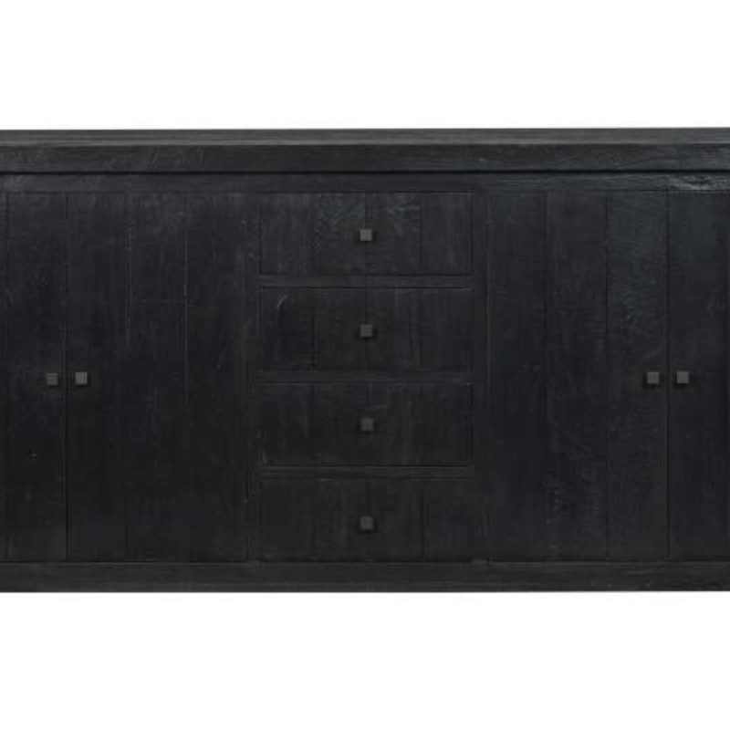 Buffet 4 portes 4 tiroirs teck recyclé noir