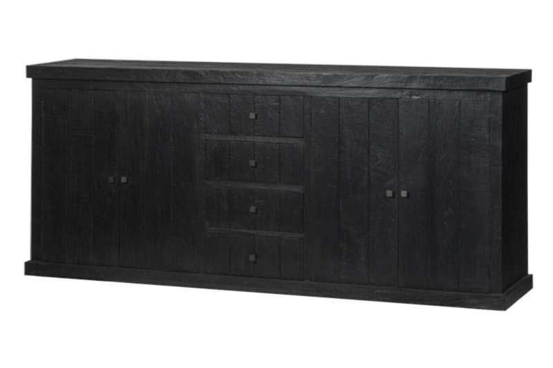 Buffet 4 portes 4 tiroirs teck recyclé noir - Image 2