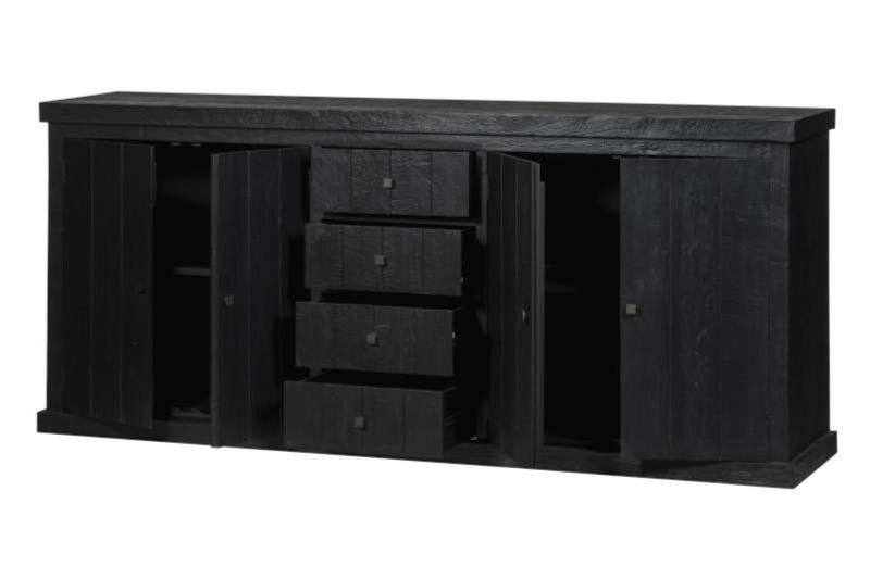 Buffet 4 portes 4 tiroirs teck recyclé noir - Image 3