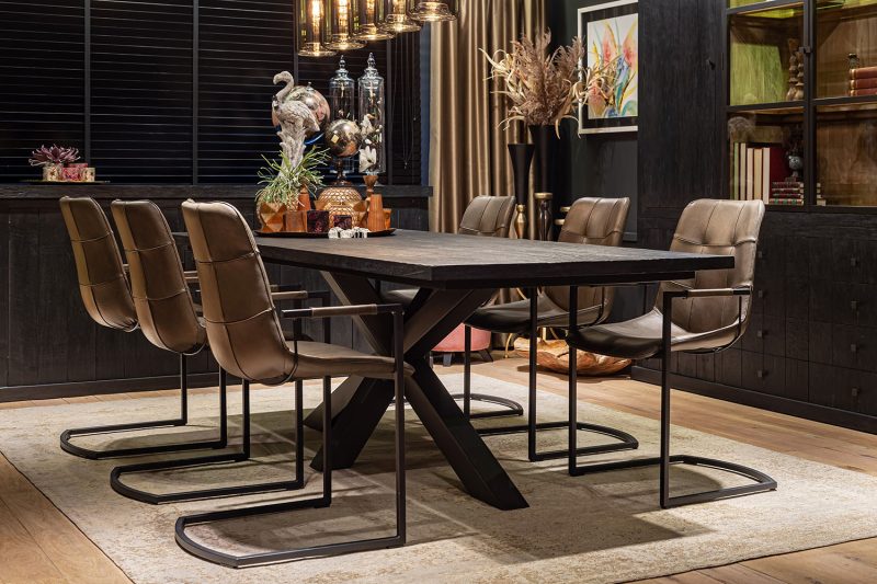 Table à diner noir piètement métal (200 x 100cm) - Image 3