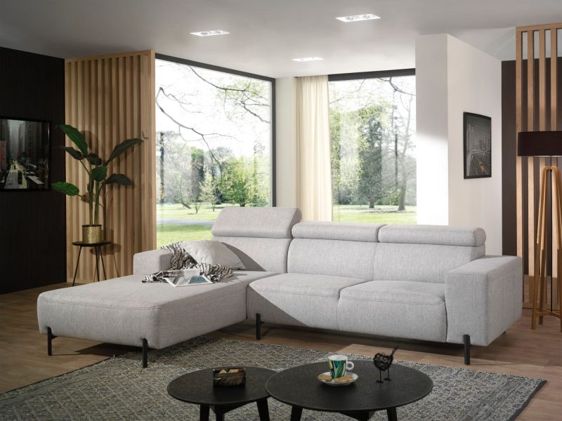 Canapé d'angle avec coussins fixes et appui-tête ajustable