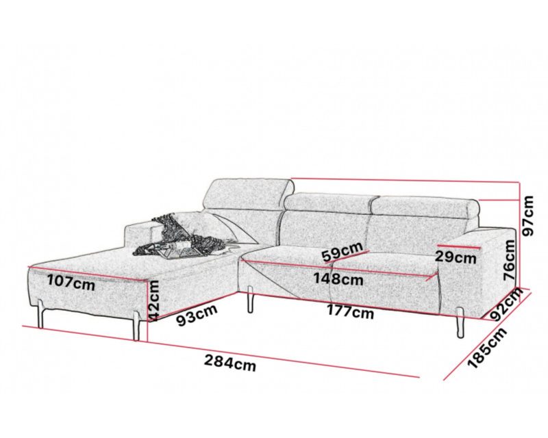 Canapé d'angle avec coussins fixes et appui-tête ajustable - Image 2