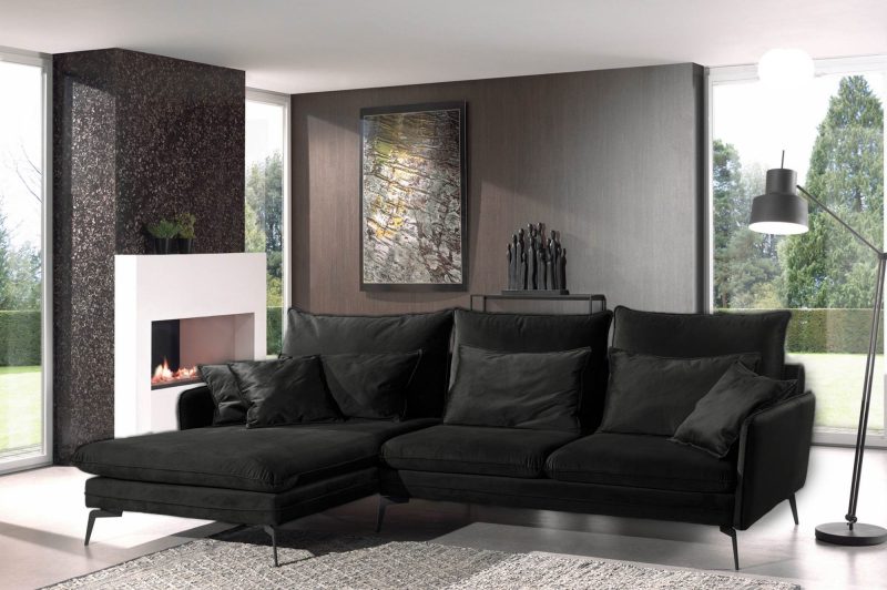 Canapé d'angle en bel aspect velours anthracite