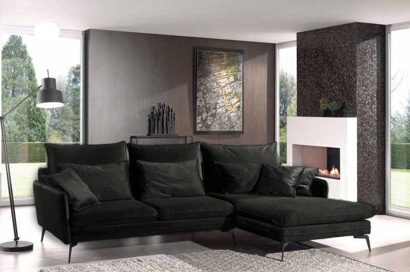 Canapé d'angle au magnifique aspect velours anthracite