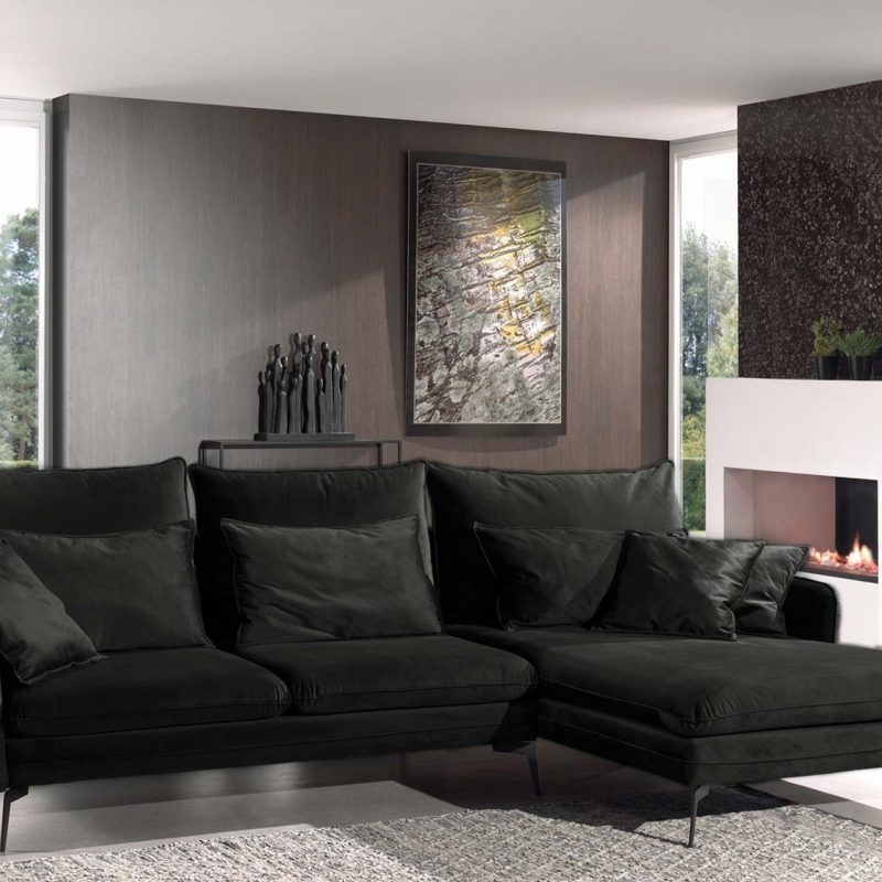 Canapé d'angle au magnifique aspect velours anthracite