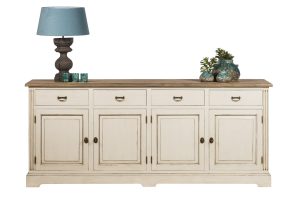 Buffet 4 portes 4 tiroirs plateau placage teck