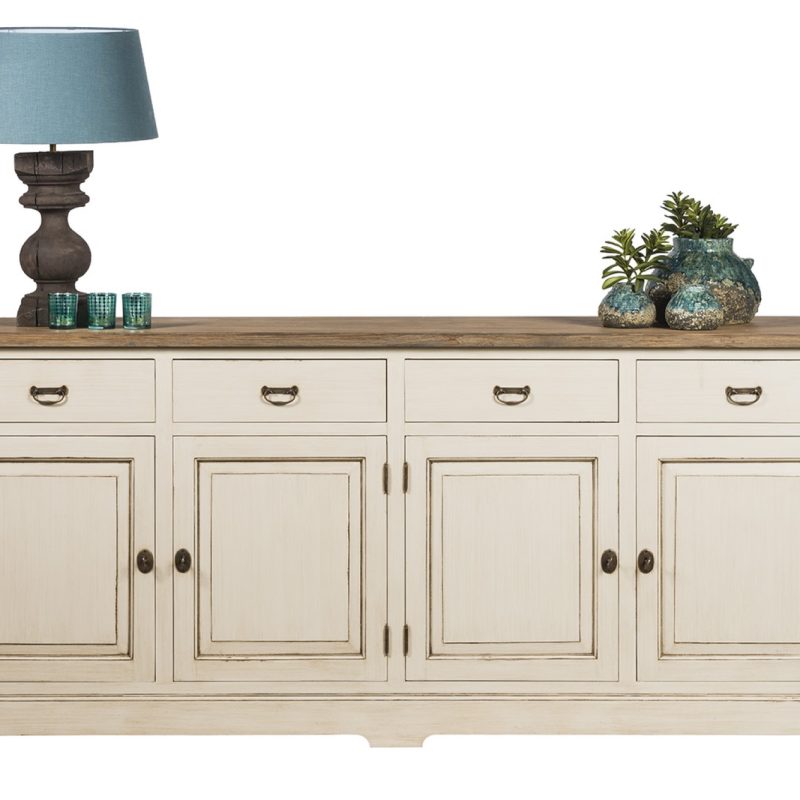 Buffet 4 portes 4 tiroirs plateau placage teck
