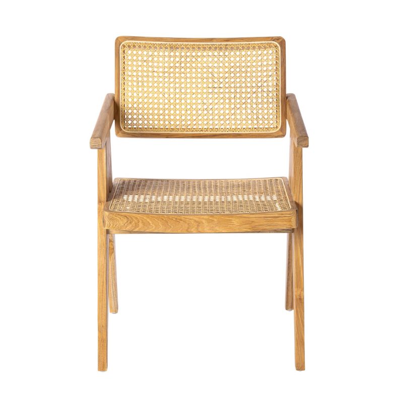 Chaise de salle à manger en teck et rotin