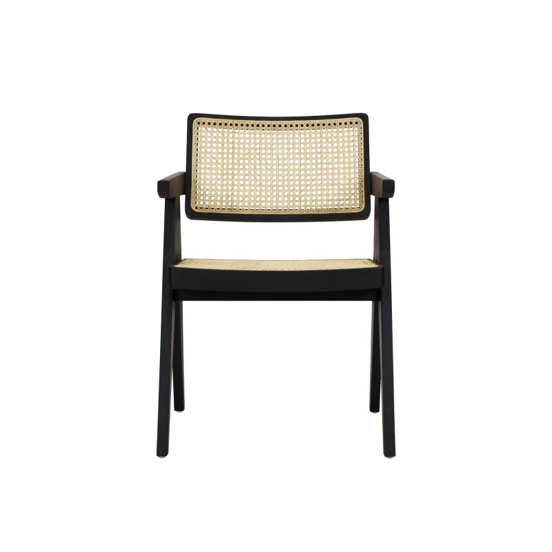 Chaise de salle à manger en teck et rotin, noir