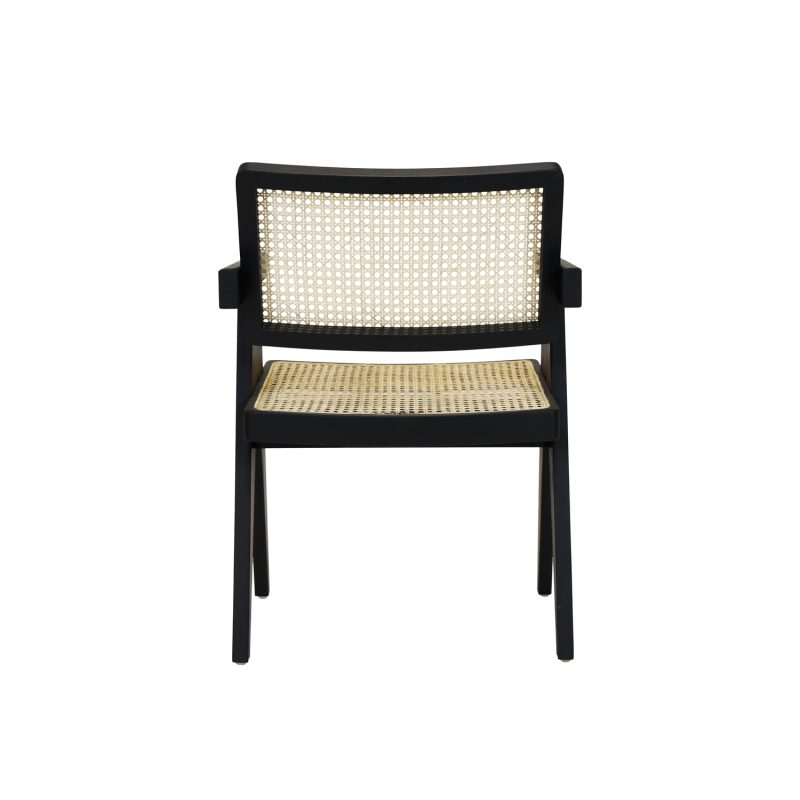 Chaise de salle à manger en teck et rotin, noir - Image 3