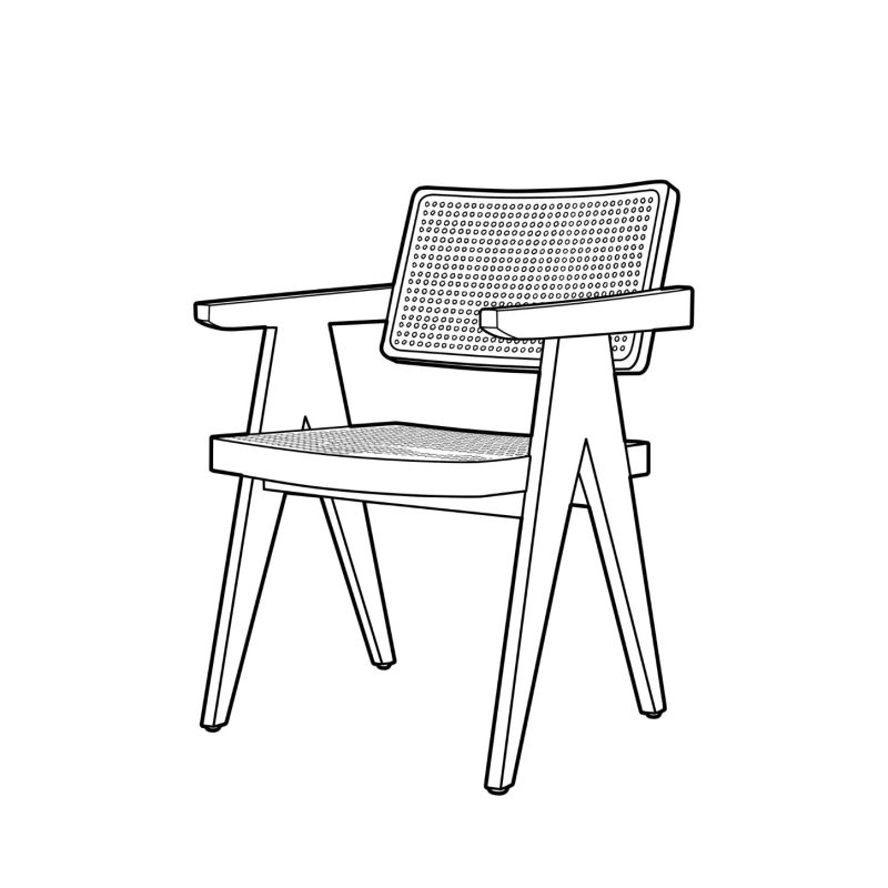 Chaise de salle à manger en teck et rotin, noir - Image 5