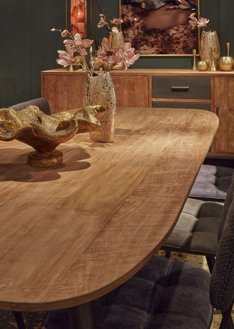 Table à diner en teck, piétement métal (240 x 100cm) - Image 4