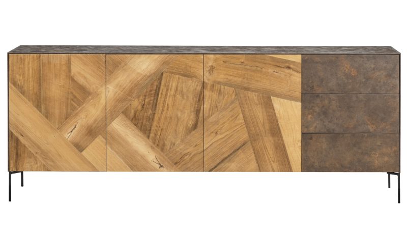 Buffet 3 portes 3 tiroirs zigzag teck recyclé