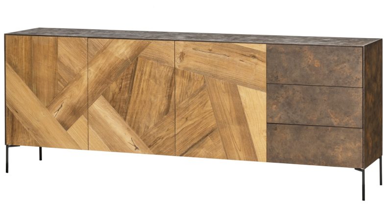Buffet 3 portes 3 tiroirs zigzag teck recyclé - Image 2