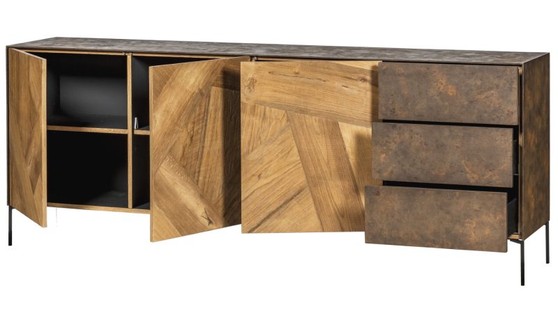 Buffet 3 portes 3 tiroirs zigzag teck recyclé - Image 3