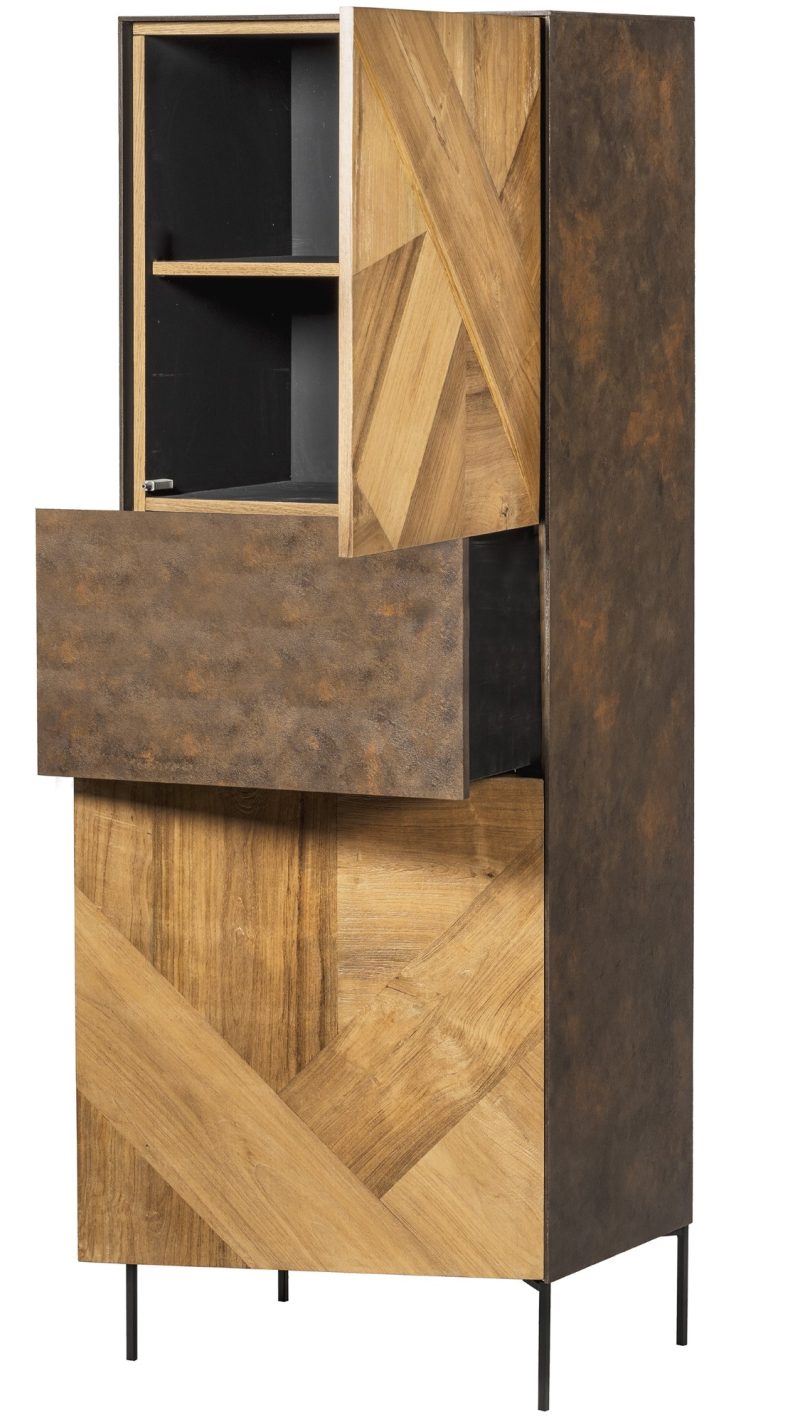 Meuble haut 2 portes 1 tiroir zigzag teck recyclé - Image 3