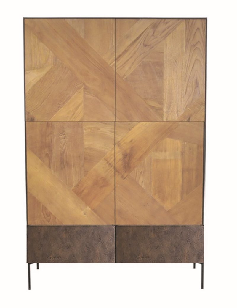 Meuble haut 4 portes 2 tiroirs zigzag teck recyclé