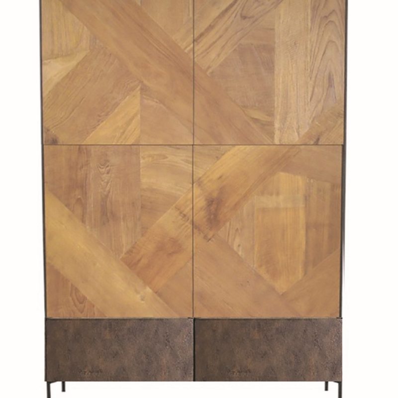 Meuble haut 4 portes 2 tiroirs zigzag teck recyclé