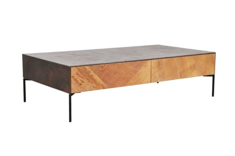 Table de salon 4 tiroirs zigzag teck recyclé - Image 3