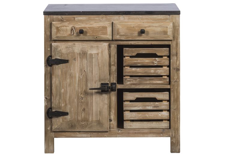 Meuble de cuisine pin recyclé 2 tiroirs 1 porte
