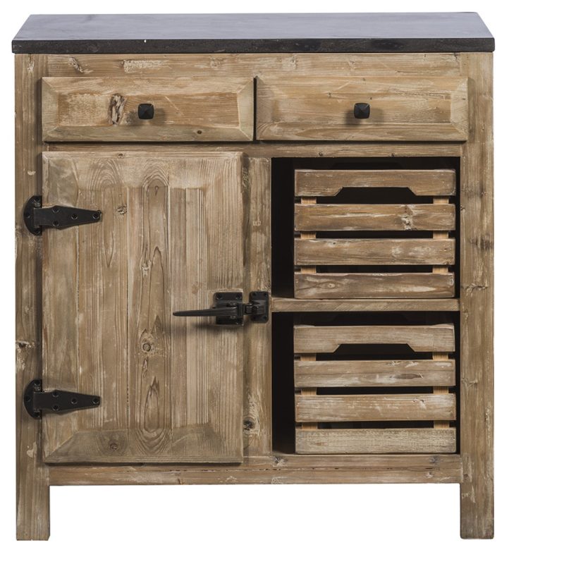 Meuble de cuisine pin recyclé 2 tiroirs 1 porte