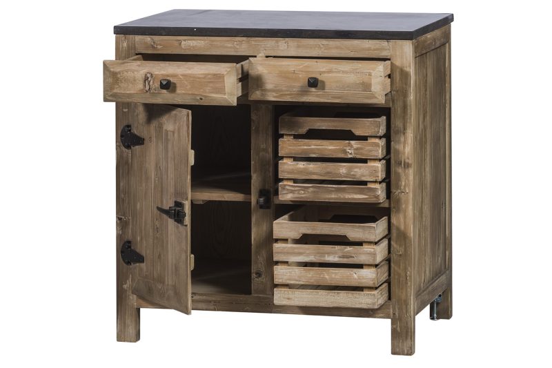 Meuble de cuisine pin recyclé 2 tiroirs 1 porte - Image 3
