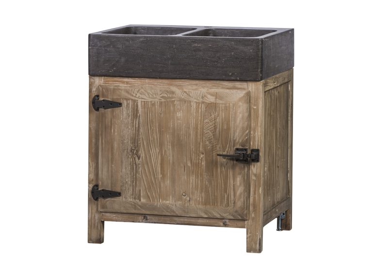 Meuble de cuisine pin recyclé évier 1 porte - Image 2
