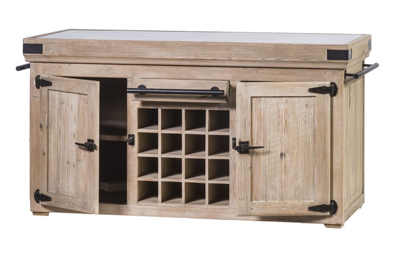 Ilôt central armoire à vin 2 portes pin recyclé teinte olive plateau pierre bleue - Image 2