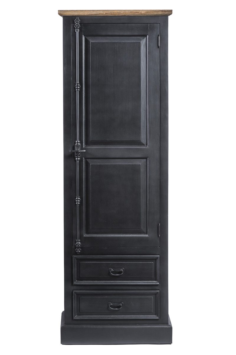 Armoire 1 porte, 2 tiroirs finition noir vieilli et teck