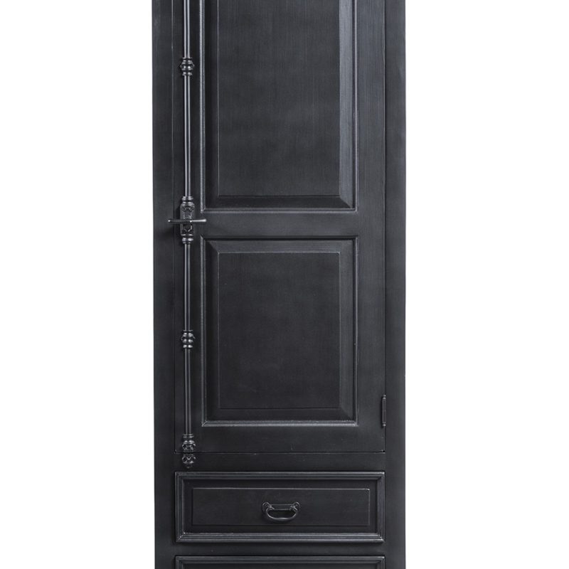 Armoire 1 porte, 2 tiroirs finition noir vieilli et teck