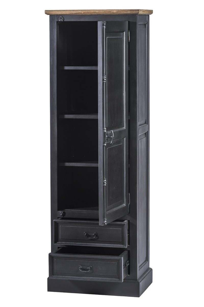 Armoire 1 porte, 2 tiroirs finition noir vieilli et teck - Image 3