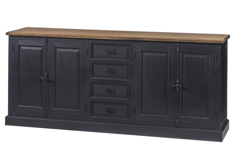 Buffet 4 portes,4 tiroirs, finition noir vieilli et teck - Image 2