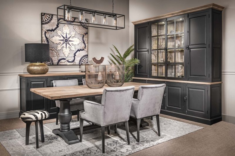 Buffet 4 portes,4 tiroirs, finition noir vieilli et teck - Image 4