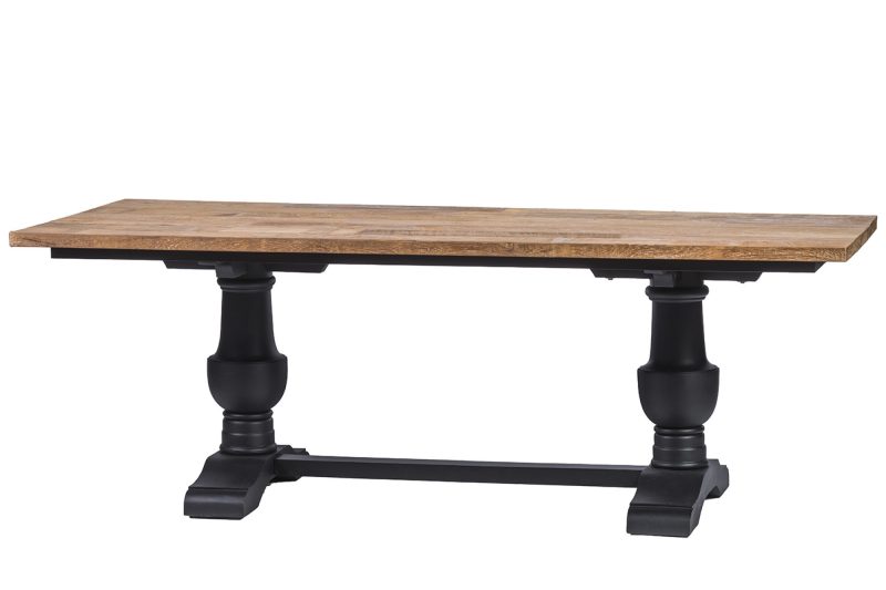 Table à diner en teck (220 x 100cm), piétement en bois noir vieilli - Image 2