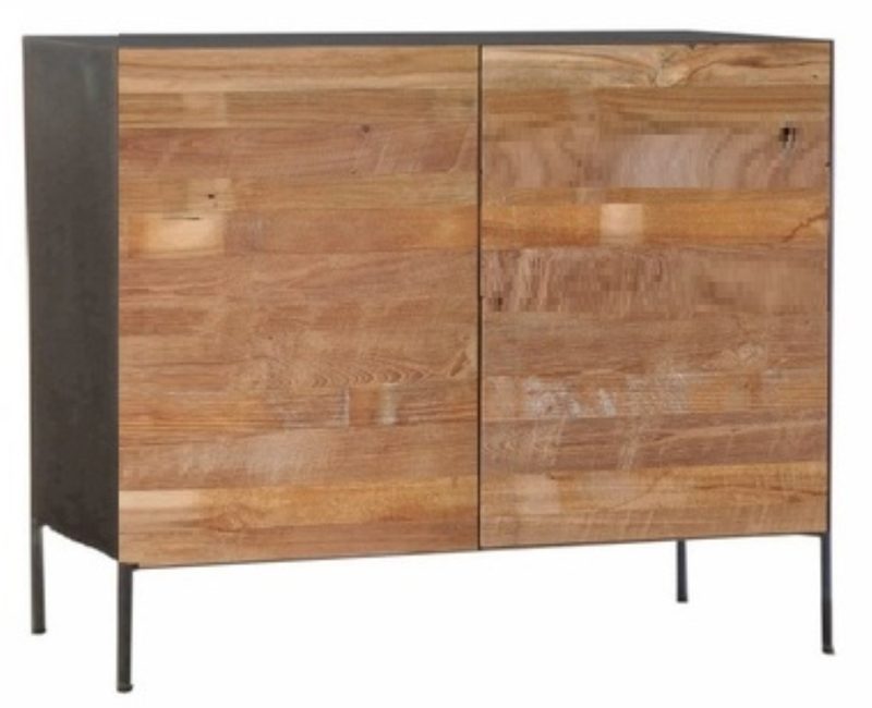 Buffet 2 portes en teck recyclé, finition métal