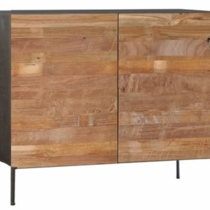 Buffet 2 portes en teck recyclé, finition métal