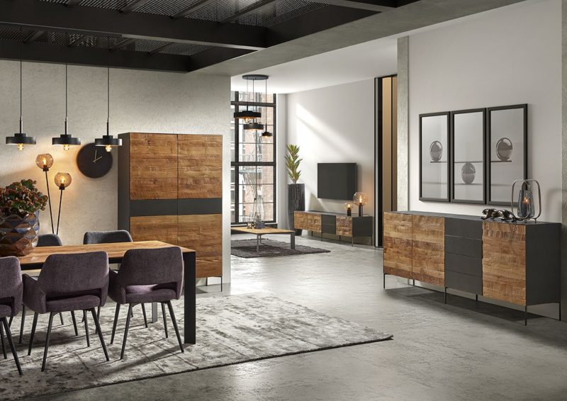 Buffet 2 portes en teck recyclé, 4 tiroirs, finition métal - Image 3