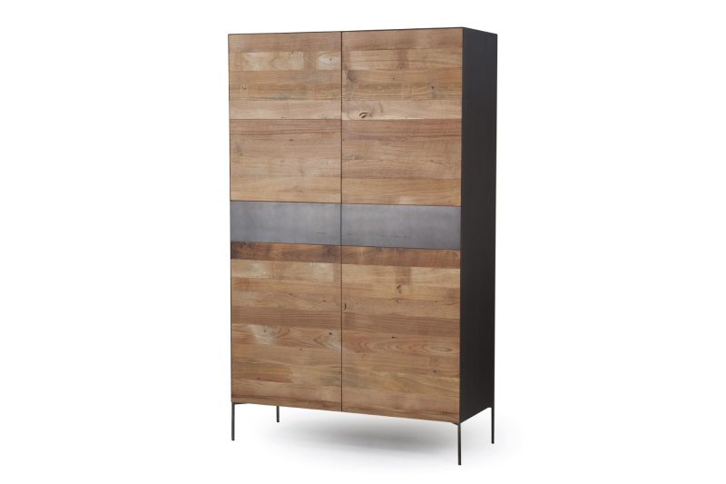 Buffet haut en teck recyclé, 4 portes, 2 tiroirs, finition métal - Image 2