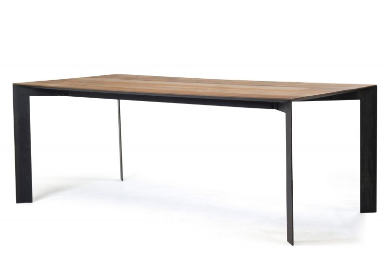 Table à diner 200 cm en teck recyclé, piétement métal