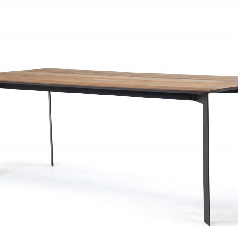 Table à diner 200 cm en teck recyclé, piétement métal