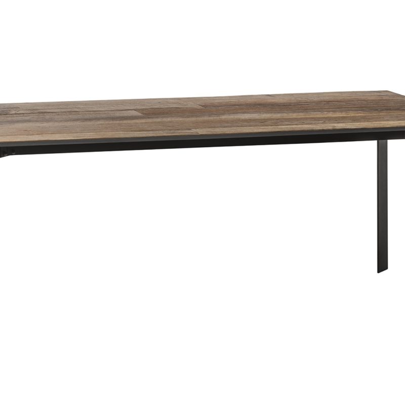 Table à diner 220 cm en teck recyclé, piétement métal