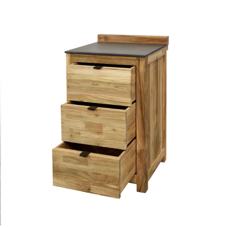 Meuble de cuisine d'extérieur, 3 tiroirs en teck - Image 2