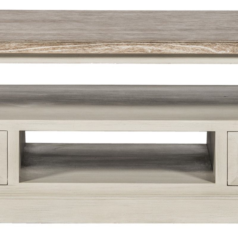 Table de salon, 4 tiroirs, plateau en placage teck