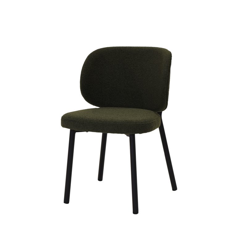 Chaise de salle à manger en vert olive, tissu bouclé
